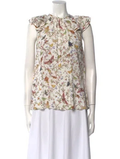 Pre-owned Zimmermann Floral Print Crew Neck Blouse In White