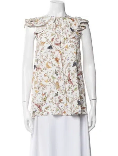 Pre-owned Zimmermann Floral Print Crew Neck Blouse In White