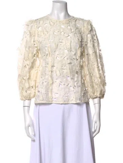 Pre-owned Zimmermann Floral Print Crew Neck Blouse In White