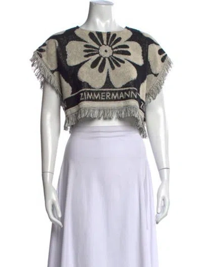 Pre-owned Zimmermann Floral Print Crew Neck Crop Top In Black