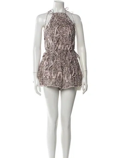 Pre-owned Zimmermann Floral Print Crew Neck Romper In Pink