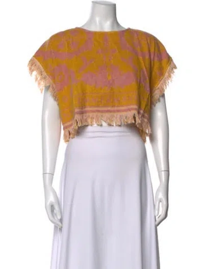 Pre-owned Zimmermann Floral Print Crew Neck Sweater In Yellow
