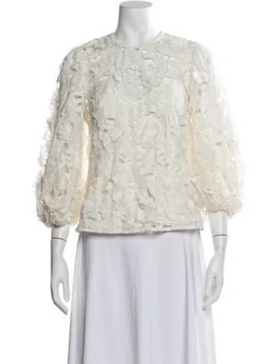 Pre-owned Zimmermann Floral Print Crew Neck Top In Neutrals