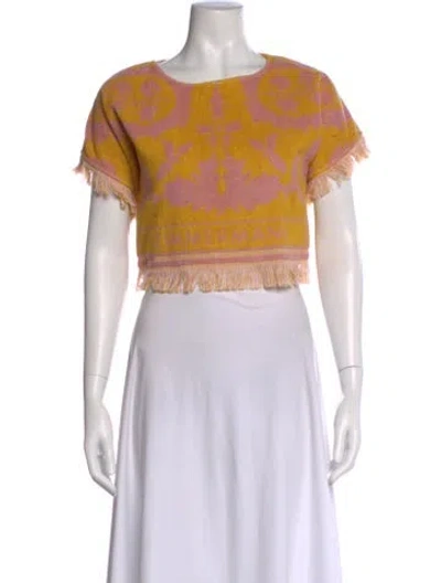 Pre-owned Zimmermann Floral Print Crew Neck Top W/ Tags In Yellow