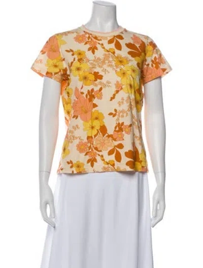 Pre-owned Zimmermann Floral Print Crew Neck T-shirt In Orange