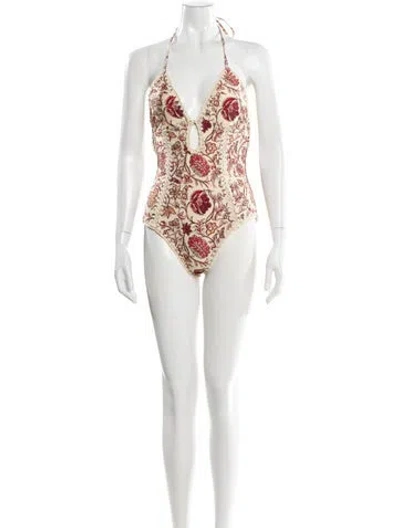 Pre-owned Zimmermann Floral Print Crochet Trim One-piece W/ Tags In Neutral