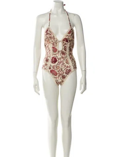 Pre-owned Zimmermann Floral Print Crochet Trim One-piece W/ Tags In Neutral