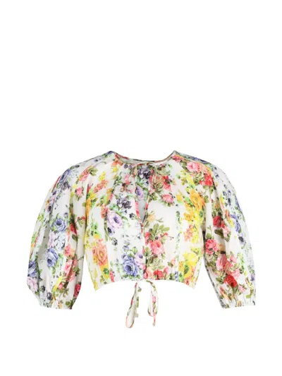 Pre-owned Zimmermann Floral-print Cropped Top In White