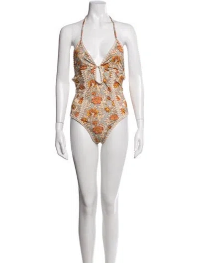 Pre-owned Zimmermann Floral Print Cutout Accent One-piece In Neutral