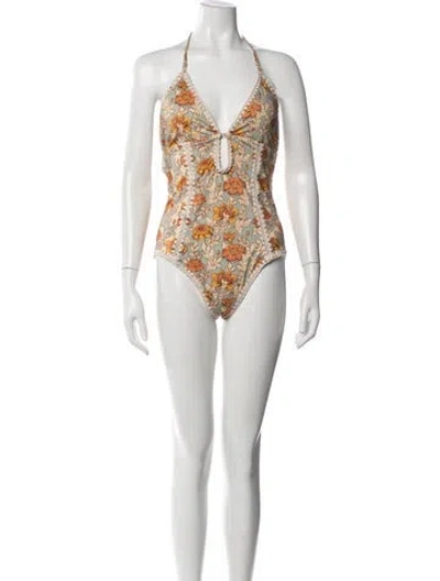 Pre-owned Zimmermann Floral Print Cutout Accent One-piece In Neutral