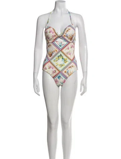 Pre-owned Zimmermann Floral Print Cutout Accent One-piece W/ Tags In Neutral