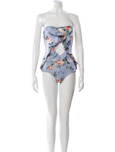 Pre-owned Zimmermann Floral Print Cutout Accent One-piece W/ Tags In White