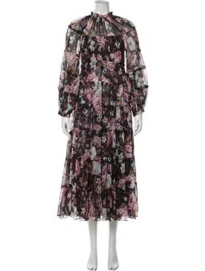 Pre-owned Zimmermann Floral Print Dress In Black