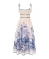Zimmermann Wylie Shirred Printed Linen Midi Dress In Multicolor