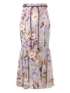 Zimmermann Coco Fit And Flare Midi Skirt In Powder Blue Multi Floral In Purple