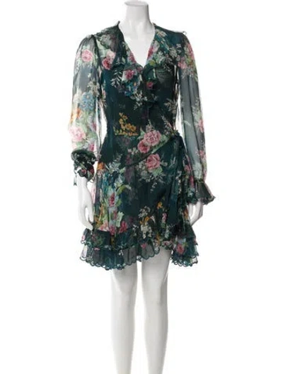 Pre-owned Zimmermann Floral Print Grosgrain Trim Dress Set In Blue