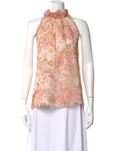 Pre-owned Zimmermann Floral Print Halterneck Blouse In Pink