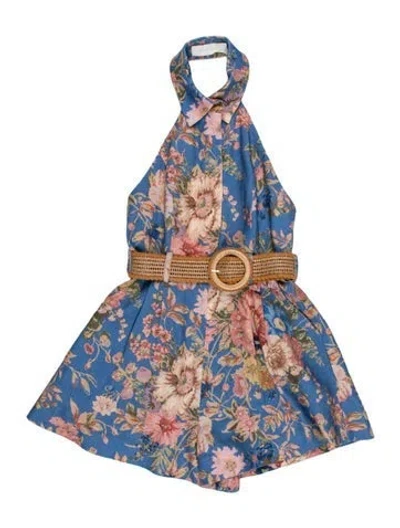 Pre-owned Zimmermann Floral Print Halterneck Jumpsuit In Blue