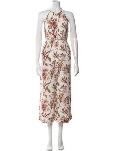 Pre-owned Zimmermann Floral Print Halterneck Jumpsuit In Neutrals