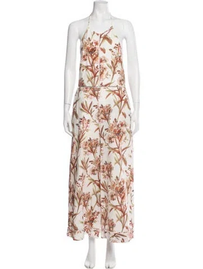Pre-owned Zimmermann Floral Print Halterneck Jumpsuit In White