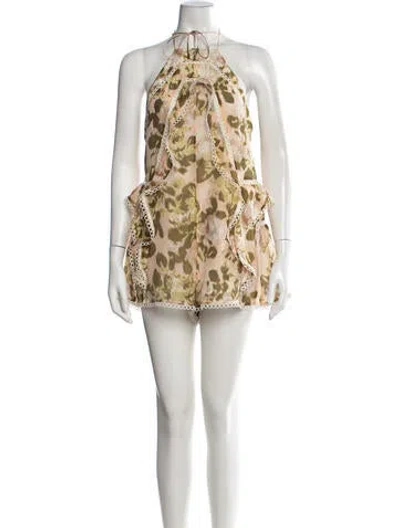Pre-owned Zimmermann Floral Print Halterneck Romper In Neutrals