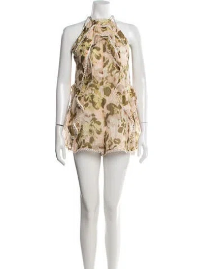 Pre-owned Zimmermann Floral Print Halterneck Romper In Pink