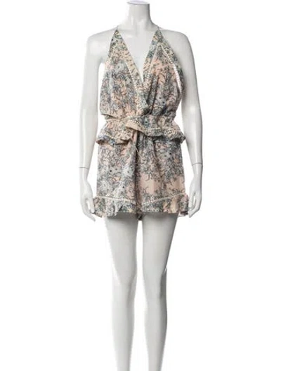 Pre-owned Zimmermann Floral Print Halterneck Romper In Pink