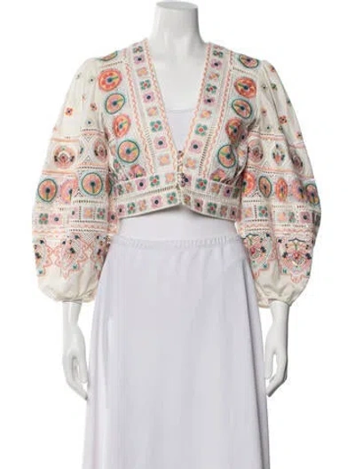Pre-owned Zimmermann Floral Print Jacket In White