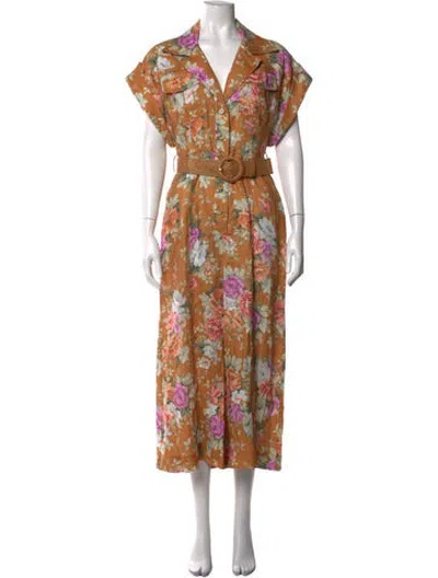 Pre-owned Zimmermann Floral Print Jumpsuit In Neutrals