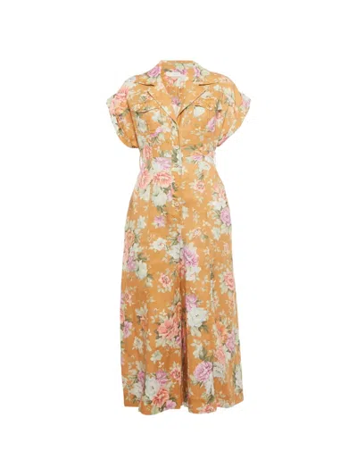 Pre-owned Zimmermann Floral-print Jumpsuit In Orange