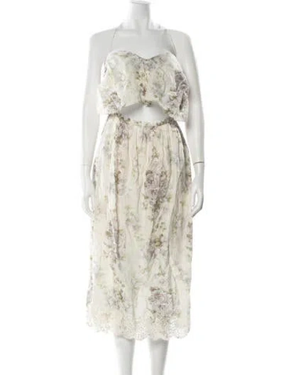 Pre-owned Zimmermann Floral Print Knee-length Dress In Gray