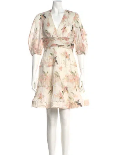Pre-owned Zimmermann Floral Print Knee-length Dress In Neutral