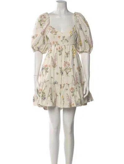 Pre-owned Zimmermann Floral Print Knee-length Dress In Neutral