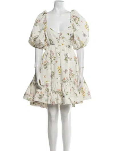 Pre-owned Zimmermann Floral Print Knee-length Dress In White