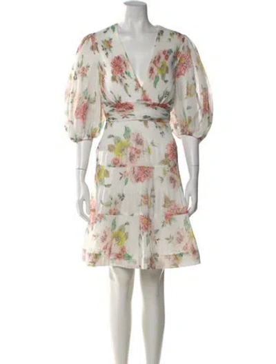 Pre-owned Zimmermann Floral Print Knee-length Dress In White