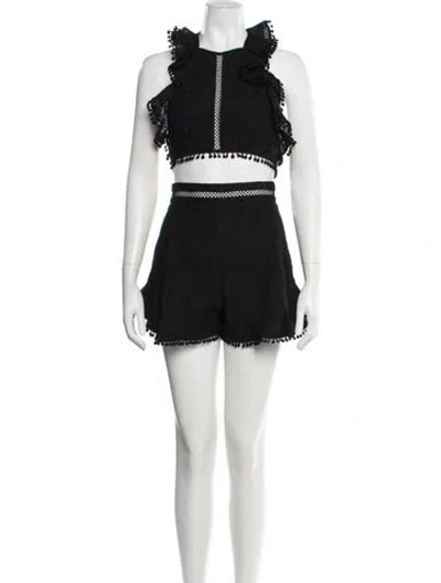 Pre-owned Zimmermann Floral Print Lace Trim Embellishment Short Set In Black