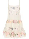 ZIMMERMANN FLORAL PRINT LACE TRIM SHORT DRESS