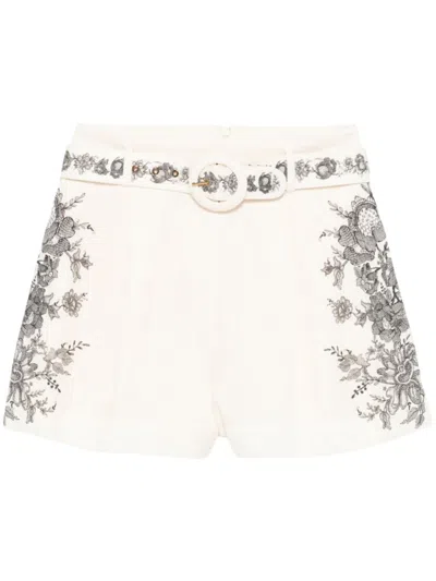 ZIMMERMANN ZIMMERMANN FLORAL PRINT LINEN BELTED SHORTS
