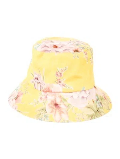 Pre-owned Zimmermann Floral Print Linen Bucket Hat In Yellow