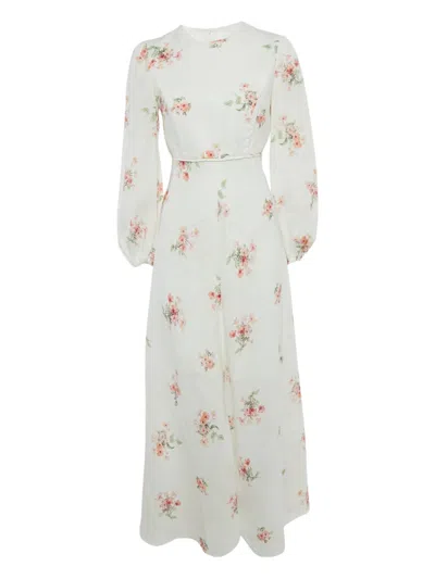 Pre-owned Zimmermann Floral-print Linen Dress In White