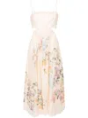 ZIMMERMANN FLORAL PRINT LINEN MIDI DRESS