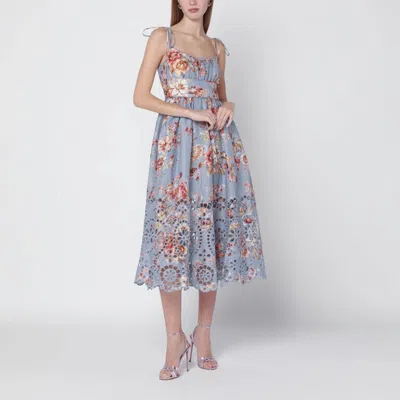 Zimmermann Floral-print Linen Midi Dress In Blue