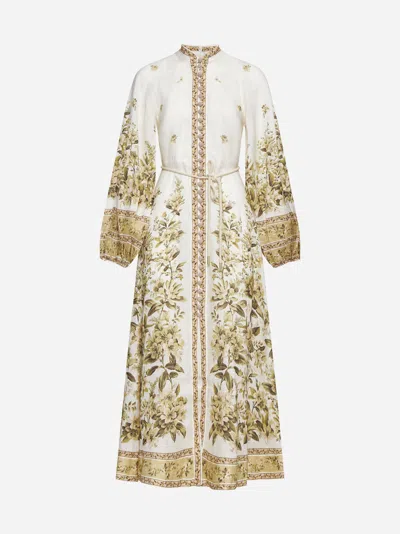 ZIMMERMANN FLORAL PRINT LINEN MIDI DRESS