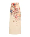 Zimmermann Floral-print Linen Midi Skirt In Nude