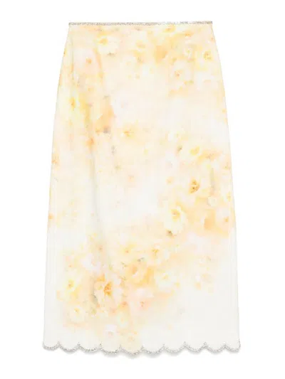 ZIMMERMANN FLORAL PRINT LINEN MIDI SKIRT