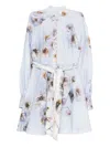 Zimmermann Womens Lilac Poppy Printed Silk-belt Buttoned Linen Mini Dress In Purple