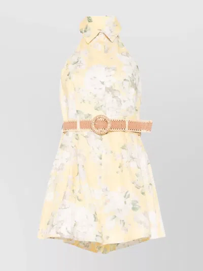 ZIMMERMANN FLORAL PRINT LINEN PLAYSUIT