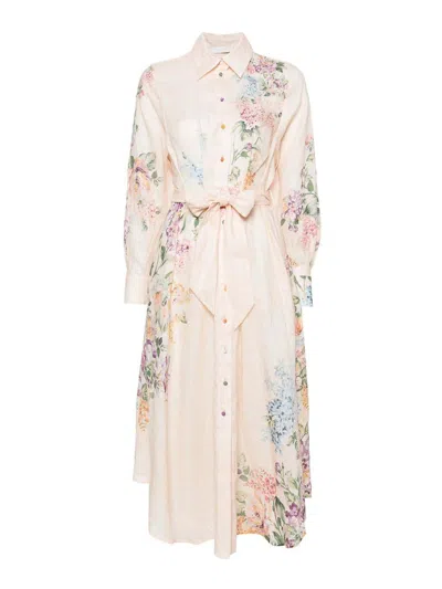 Zimmermann Halliday Belted Floral-print Linen Midi Shirt Dress In Multi