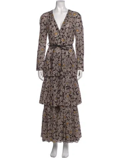 Pre-owned Zimmermann Floral Print Long Dress In Black