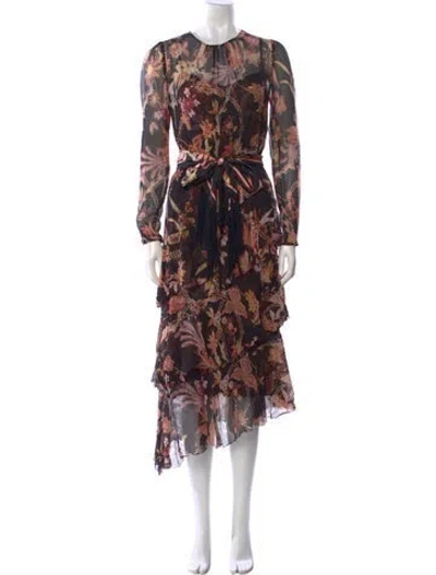 Pre-owned Zimmermann Floral Print Long Dress In Black